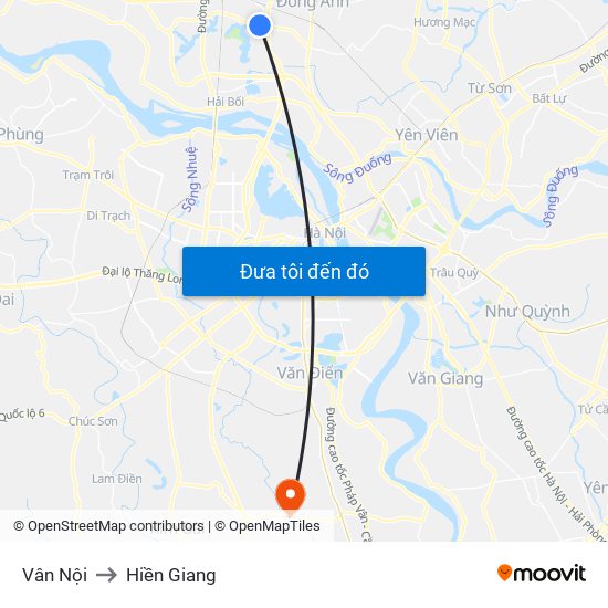 Vân Nội to Hiền Giang map