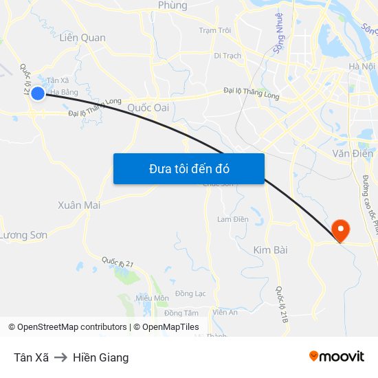 Tân Xã to Hiền Giang map