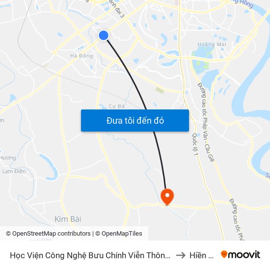 Học Viện Công Nghệ Bưu Chính Viễn Thông - Trần Phú (Hà Đông) to Hiền Giang map