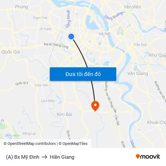 (A) Bx Mỹ Đình to Hiền Giang map