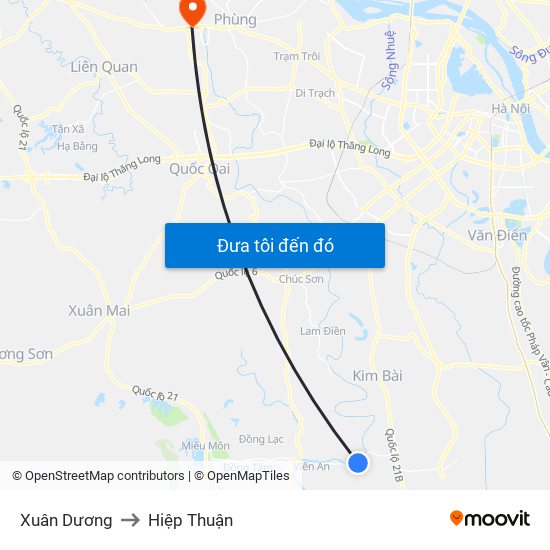 Xuân Dương to Hiệp Thuận map