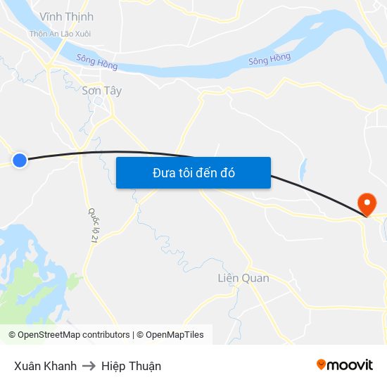 Xuân Khanh to Hiệp Thuận map