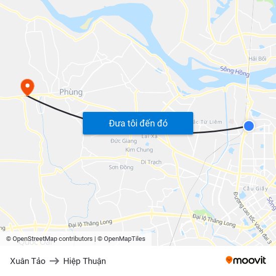 Xuân Tảo to Hiệp Thuận map