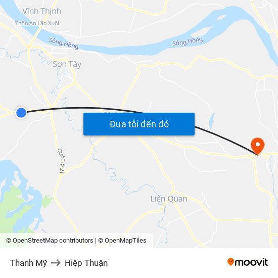 Thanh Mỹ to Hiệp Thuận map