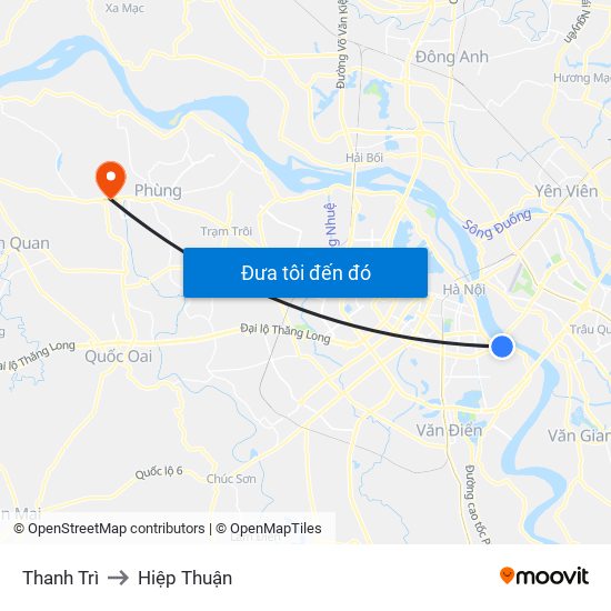 Thanh Trì to Hiệp Thuận map