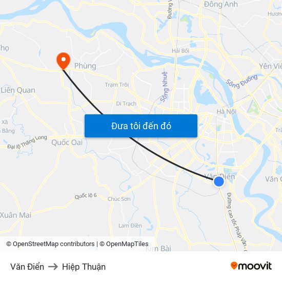 Văn Điển to Hiệp Thuận map