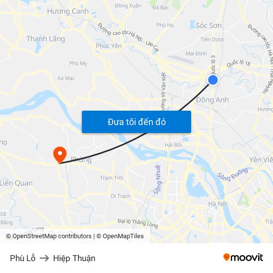 Phù Lỗ to Hiệp Thuận map