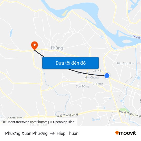 Phường Xuân Phương to Hiệp Thuận map