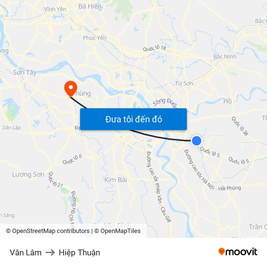 Văn Lâm to Hiệp Thuận map