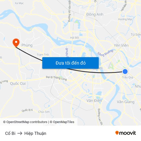 Cổ Bi to Hiệp Thuận map