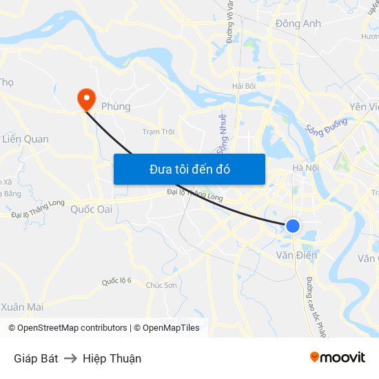 Giáp Bát to Hiệp Thuận map