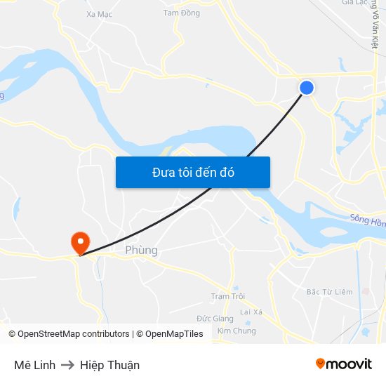 Mê Linh to Hiệp Thuận map