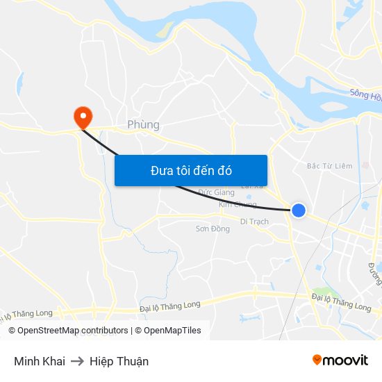 Minh Khai to Hiệp Thuận map