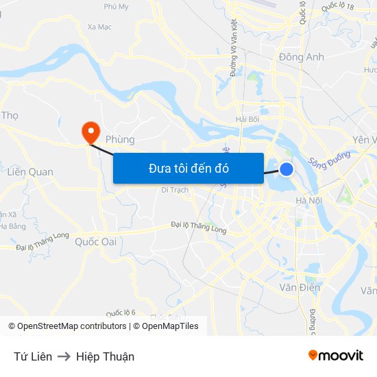 Tứ Liên to Hiệp Thuận map