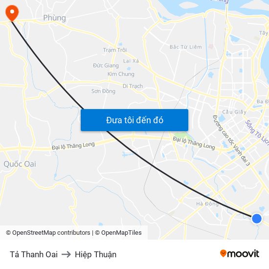 Tả Thanh Oai to Hiệp Thuận map