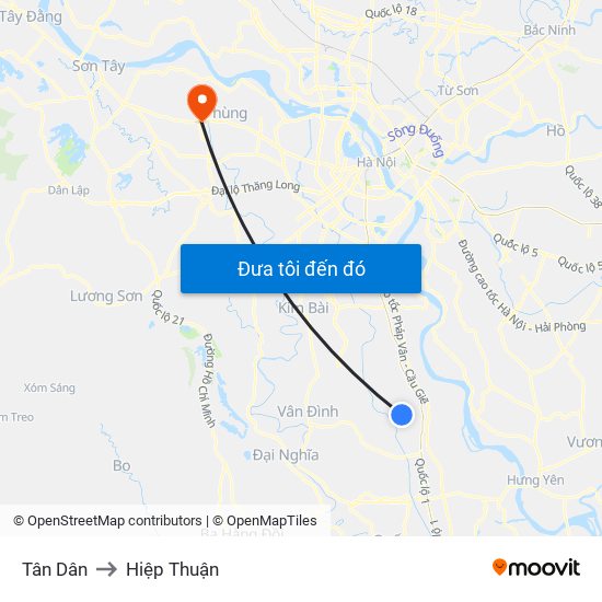 Tân Dân to Hiệp Thuận map