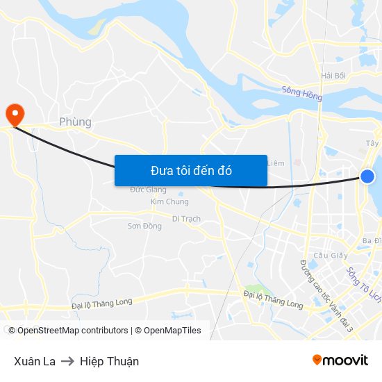 Xuân La to Hiệp Thuận map