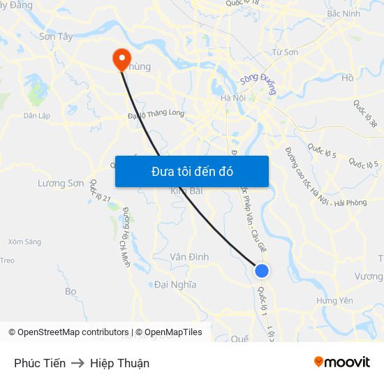 Phúc Tiến to Hiệp Thuận map