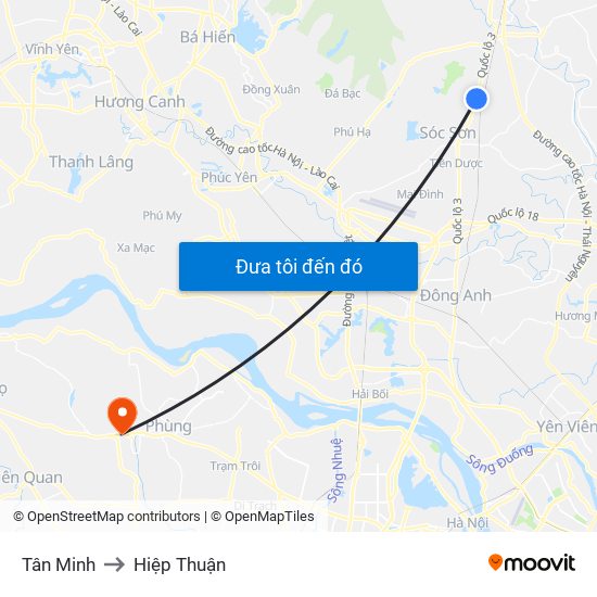 Tân Minh to Hiệp Thuận map