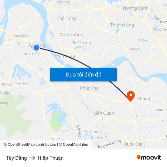 Tây Đằng to Hiệp Thuận map