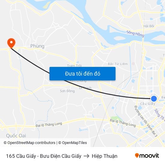 165 Cầu Giấy - Bưu Điện Cầu Giấy to Hiệp Thuận map