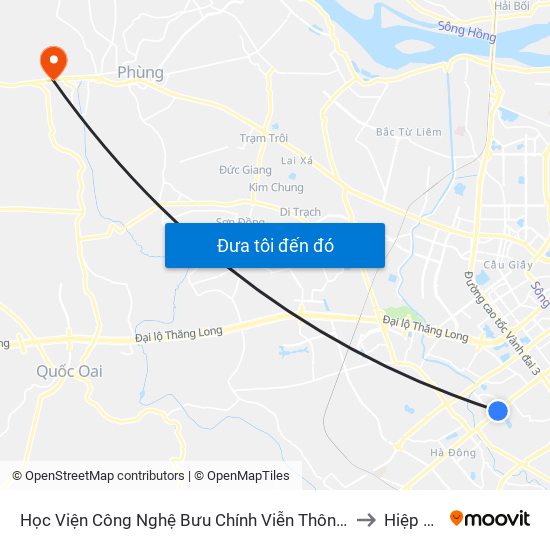 Học Viện Công Nghệ Bưu Chính Viễn Thông - Trần Phú (Hà Đông) to Hiệp Thuận map