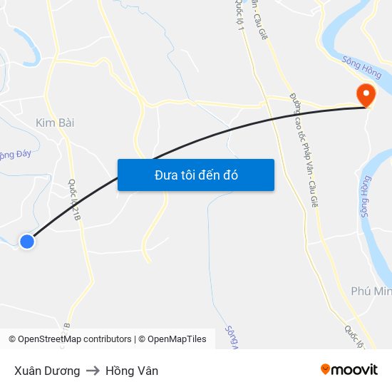 Xuân Dương to Hồng Vân map