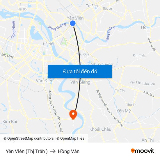 Yên Viên (Thị Trấn ) to Hồng Vân map