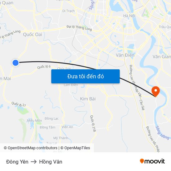 Đông Yên to Hồng Vân map