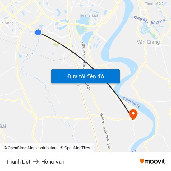 Thanh Liệt to Hồng Vân map