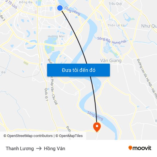 Thanh Lương to Hồng Vân map