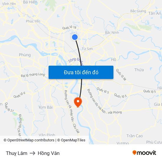 Thuỵ Lâm to Hồng Vân map