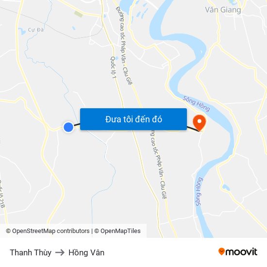 Thanh Thùy to Hồng Vân map