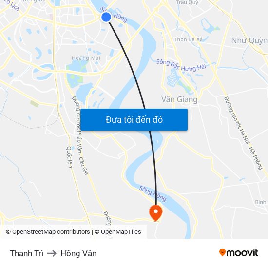 Thanh Trì to Hồng Vân map