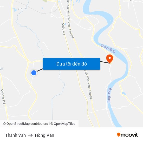 Thanh Văn to Hồng Vân map