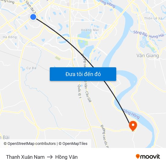 Thanh Xuân Nam to Hồng Vân map