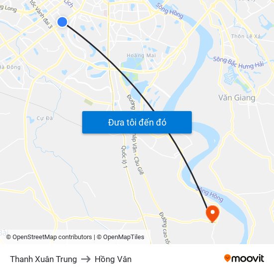 Thanh Xuân Trung to Hồng Vân map