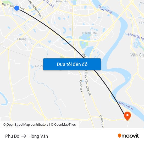 Phú Đô to Hồng Vân map
