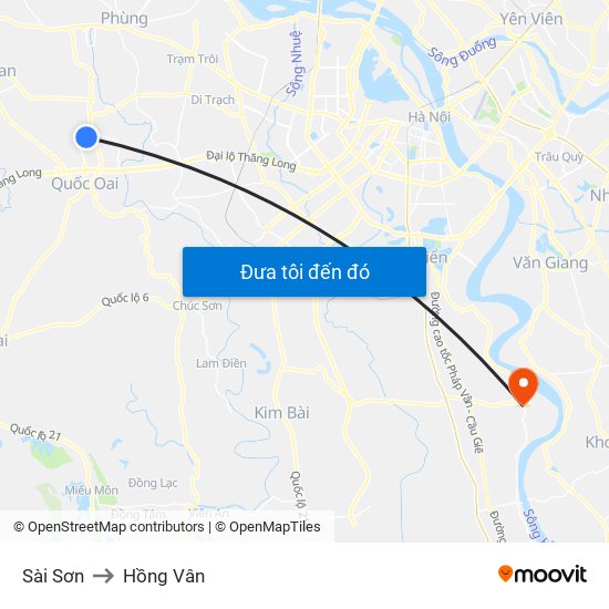 Sài Sơn to Hồng Vân map