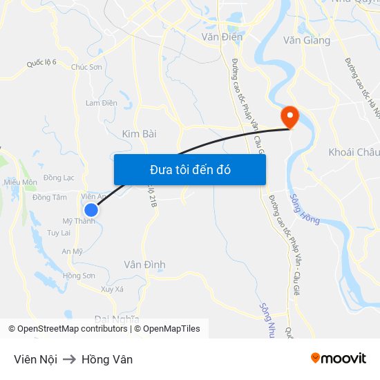 Viên Nội to Hồng Vân map