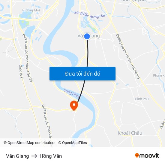 Văn Giang to Hồng Vân map