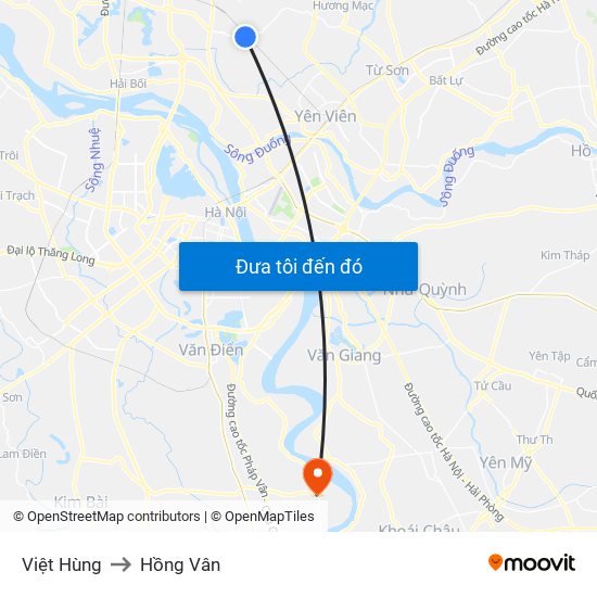 Việt Hùng to Hồng Vân map