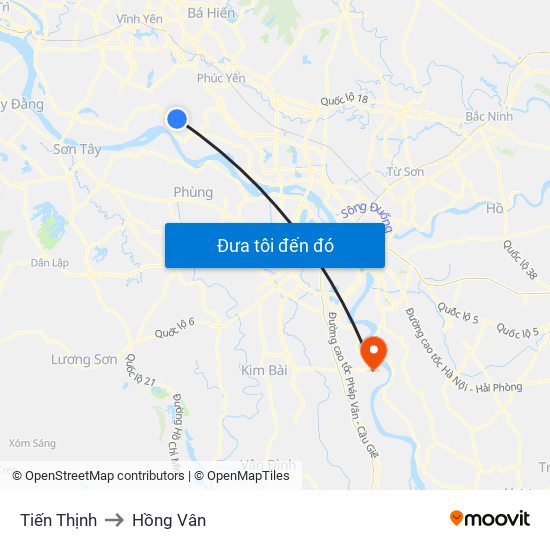 Tiến Thịnh to Hồng Vân map