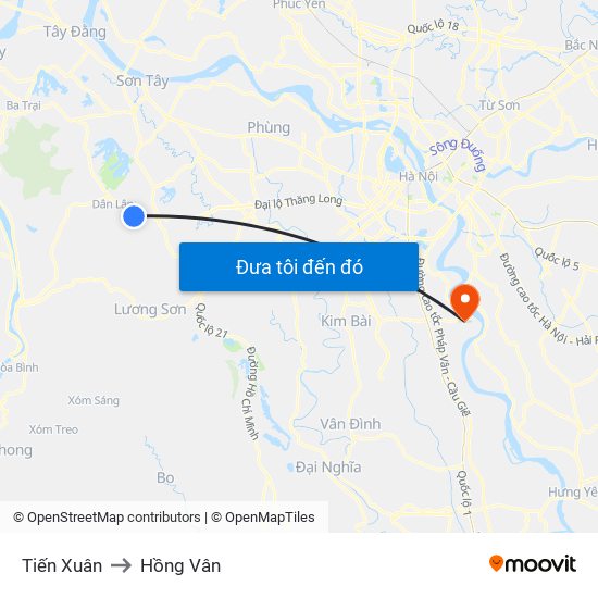 Tiến Xuân to Hồng Vân map