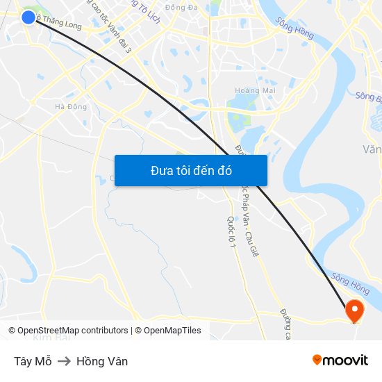 Tây Mỗ to Hồng Vân map