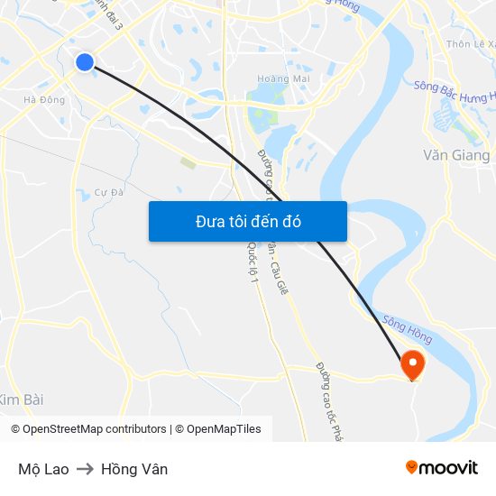 Mộ Lao to Hồng Vân map