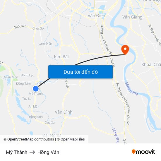 Mỹ Thành to Hồng Vân map