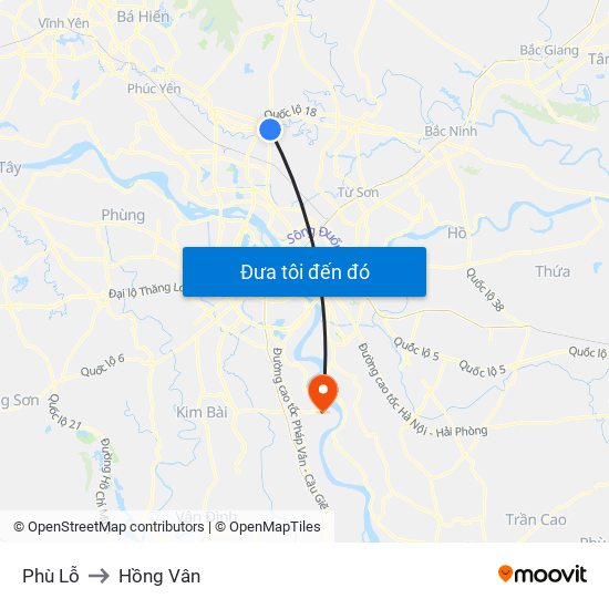 Phù Lỗ to Hồng Vân map