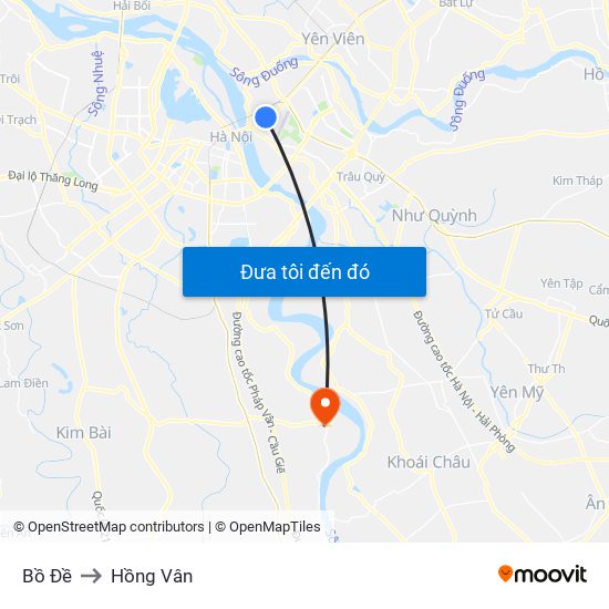 Bồ Đề to Hồng Vân map