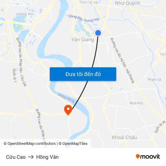 Cửu Cao to Hồng Vân map